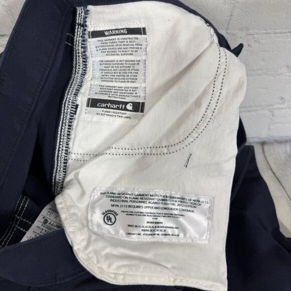 Carhartt Flame Resistant Jeans Men 34X32 Navy Blue Loose Fit Denim Carpenter - Picture 16 of 16